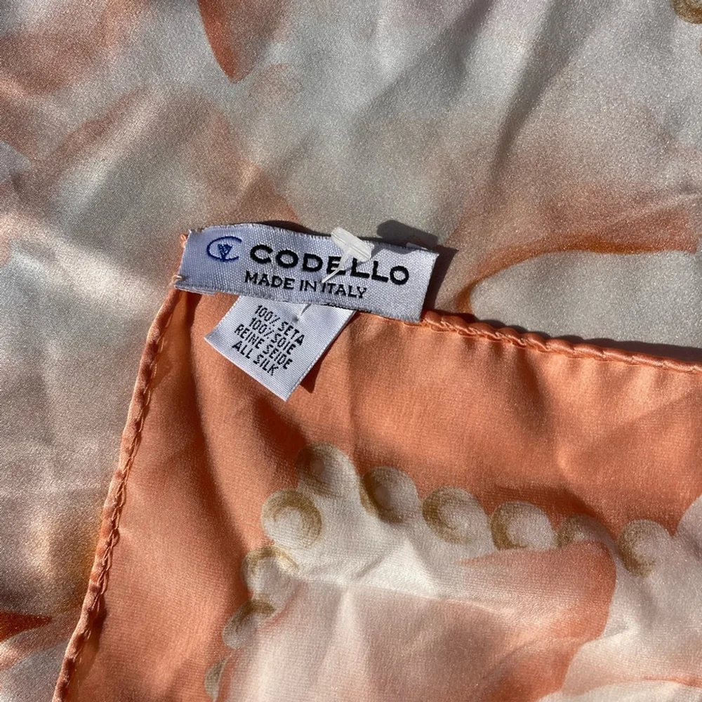 Vintage Codello silk scarf peach roses print floral